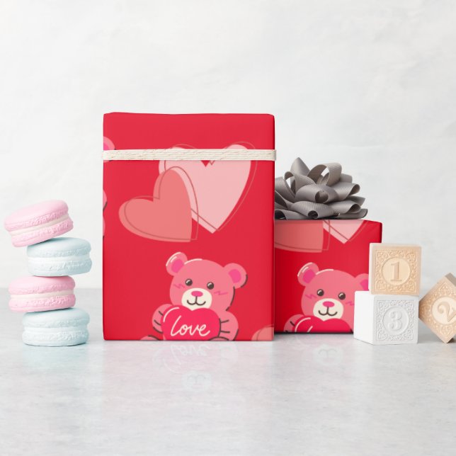Papel De Regalo Feliz día de San Valentín lindo oso (Baby Shower)