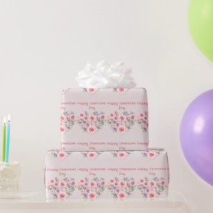 Papel De Regalo Feliz Día de San Valentín, rosas rosadas del coraz