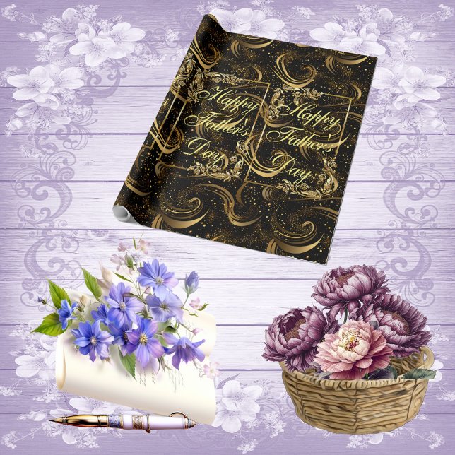 Papel De Regalo Feliz Día del Padres Moderna Caligrafía Leafy Swir (Happy Fathers Day Modern Calligraphy Leafy Swirls Wrapping Paper)