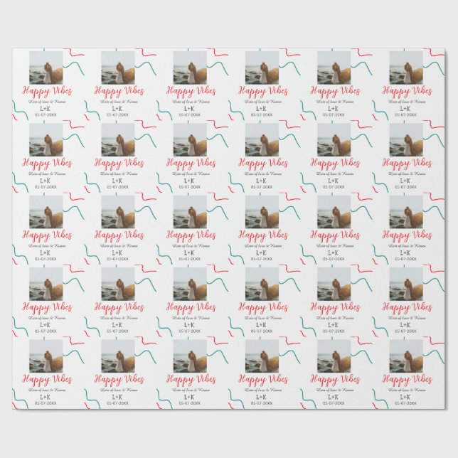 Papel De Regalo Feliz día festivo de Vibes nombre de pareja fecha  (Superficie plana)