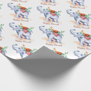 Papel De Regalo Feliz Diwali con diya y elefante