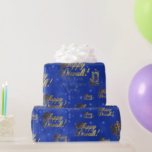 Papel De Regalo Feliz Diwali Elegant Faux Relieve metalizado dorad