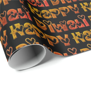 Papel De Regalo Feliz Diwali Saludo Corazones Cutos Textos Marrón 