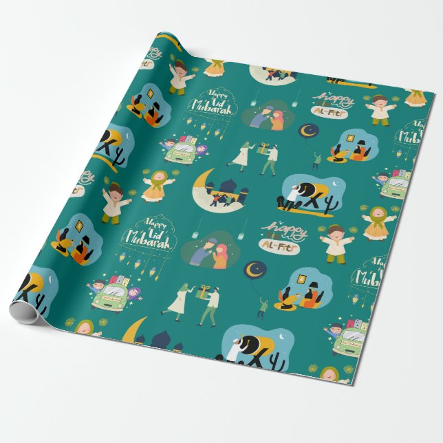 Papel De Regalo Feliz Eid Al-Fitr Mubarak (Desenrollado)