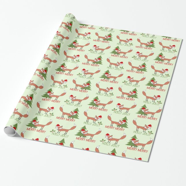 Papel De Regalo Feliz feliz Fox muy ilustrado del acebo (Desenrollado)