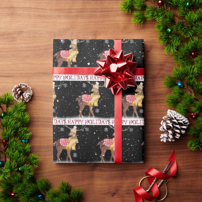 Papel De Regalo Feliz feriado al ciervo en la nieve (Regalo de vacaciones)