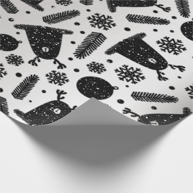 Papel De Regalo Feliz feriado Alien reno nieve negra plateada (Esquina)