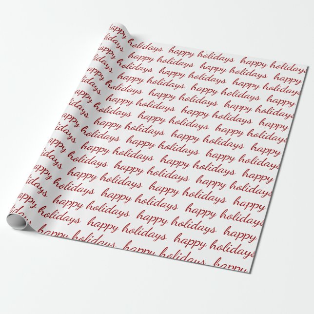 Papel De Regalo Feliz feriado de los Navidades blancos rojos (Desenrollado)