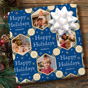 Papel De Regalo Feliz feriado de nieve Foto Blue Gold