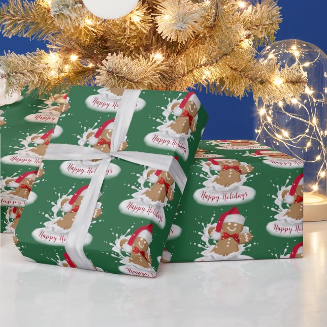 Papel De Regalo Feliz feriado, hombre de pan de jengibre en la lec (Vacaciones)