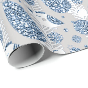 Papel De Regalo Feliz feriados Blue Silver Purpurina White Ball Di