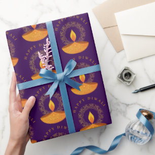 Papel De Regalo Feliz Festival Diwali de Luces Moradas