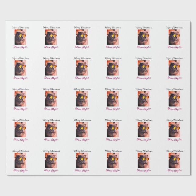 Papel De Regalo Feliz gato de Navidad perro mascota foto de amor a (Superficie plana)