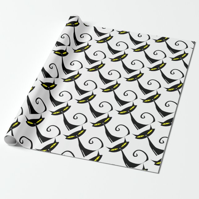 Papel De Regalo Feliz Gato Negro de Halloween (Desenrollado)