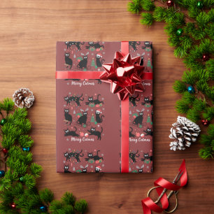 Papel De Regalo Feliz Gatonavidad Gato Negro Divertido Amante De L
