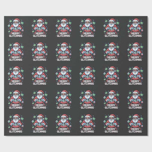 Papel De Regalo Feliz Glitchmas Código Programador Santa Navidad (Superficie plana)