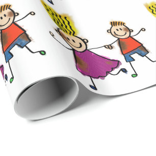 Papel De Regalo Feliz Graciosa Pareja Dibujar Personalizado de Doo