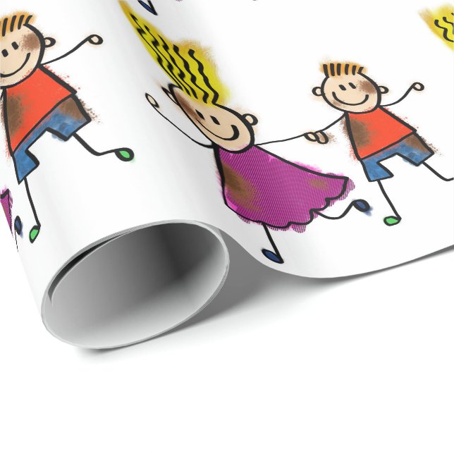 Papel De Regalo Feliz Graciosa Pareja Dibujar Personalizado de Doo (Esquina del rollo)