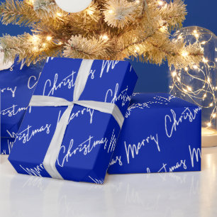 Papel De Regalo Feliz guión de navidad azul marina invierno blanc