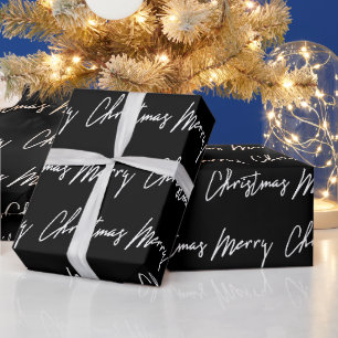 Papel De Regalo Feliz guión de Navidad Invierno estacional blanco