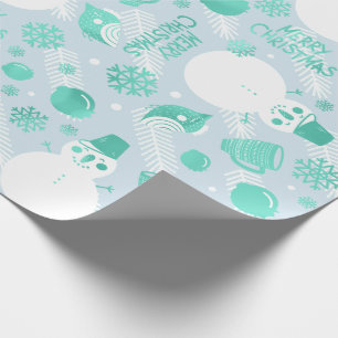Papel De Regalo Feliz guión de navidad Snowman White Mint Blue