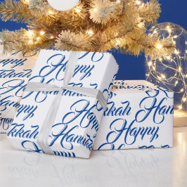 Papel De Regalo Feliz guión elegante judío azul y blanco de Hanukk