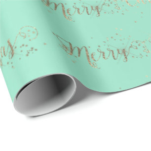 Papel De Regalo Feliz guión navideño Aqua Tiffany Mint Faux Gold