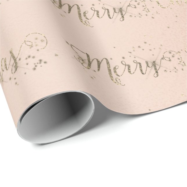 Papel De Regalo Feliz guión navideño Faux Gold Pastel rosa rosado (Esquina del rollo)