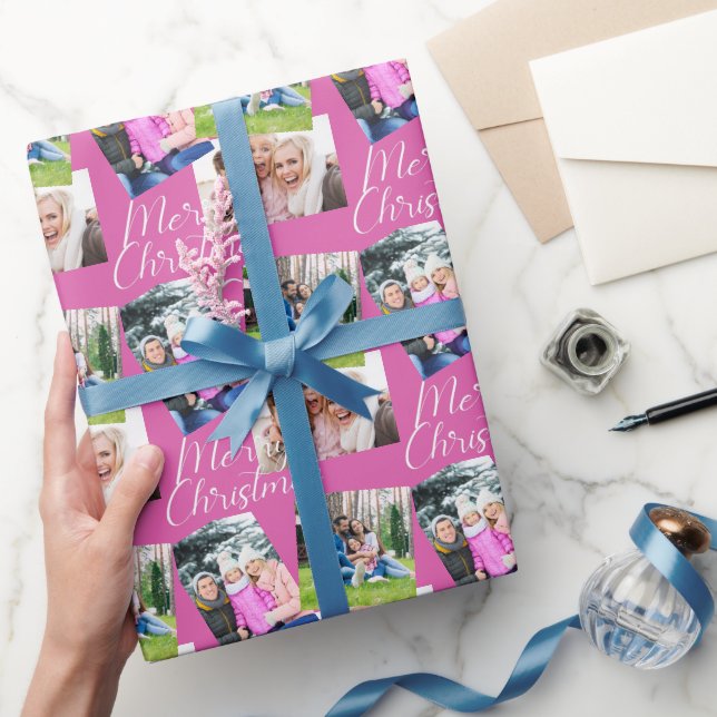 Papel De Regalo Feliz guión navideño moderno 3 foto personalizada (Regalar)