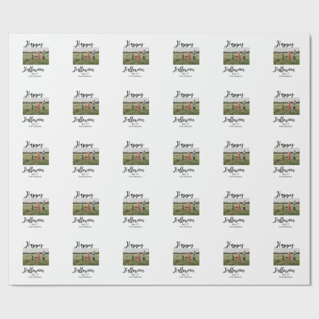 Papel De Regalo Feliz Halloween agregar nombre de familia foto sim (Superficie plana)