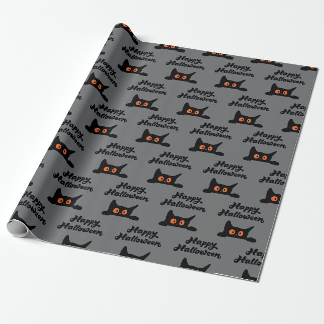 Papel De Regalo Feliz Halloween Black Cats Seamless WrapPaper (Desenrollado)