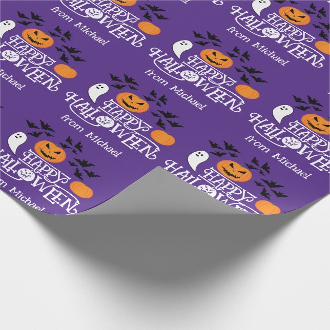 Papel De Regalo Feliz Halloween calabazas fantasmas murciélagos te (Esquina)