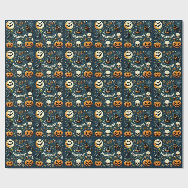 Papel De Regalo Feliz Halloween Diversión y Terrorífico (Superficie plana)