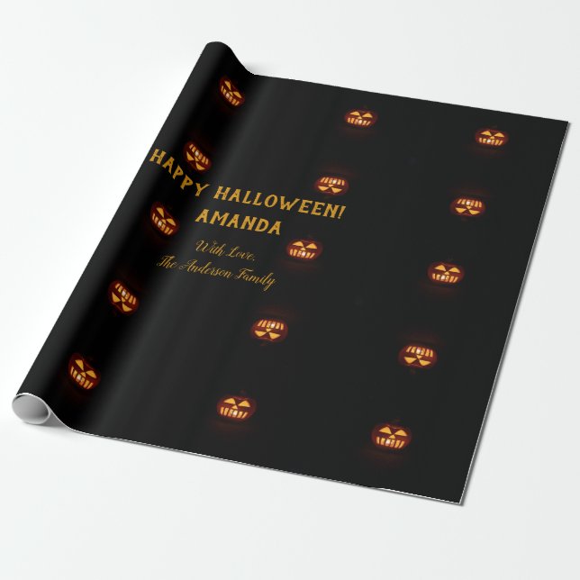 Papel De Regalo Feliz Halloween Gracioso Espinoso Patrón de Calaba (Desenrollado)