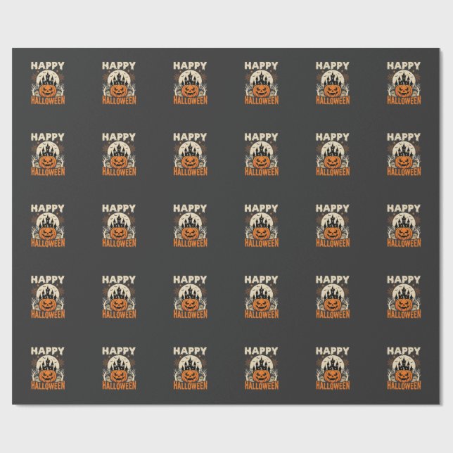 Papel De Regalo Feliz Halloween Jack O Linterna Castillo Embrujado (Superficie plana)