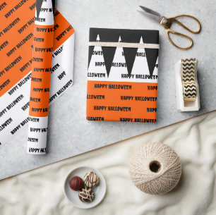 Papel De Regalo Feliz Halloween Naranja Negro Personalizado
