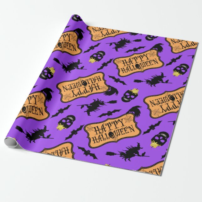 Papel De Regalo Feliz Halloween Purple (Desenrollado)