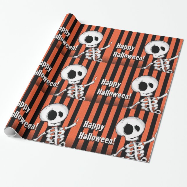 Papel De Regalo Feliz Halloween Silly Skeleton (Desenrollado)