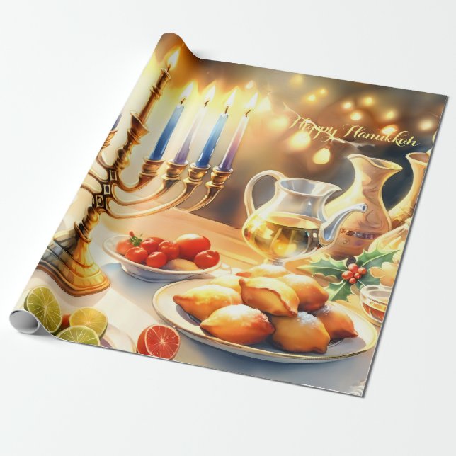 Papel De Regalo Feliz Hanukkah (Desenrollado)