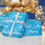 Papel De Regalo Feliz Hanukkah cielo azul moderno y elegante guión<br><div class="desc">Feliz Hanukkah azul cielo y blanco moderno y elegante diseño de escritura regalo Papel de ajuste. Tipografía de escritura blanca sobre fondo azul cielo.</div>