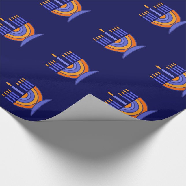 Papel De Regalo Feliz Hanukkah. Colorido regalo de Menorah (Esquina)