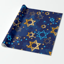 Papel De Regalo Feliz Hanukkah Estrella Azul de David Menorah
