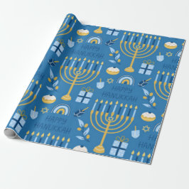 Papel De Regalo Feliz Hanukkah Estrella Azul de David Menorah