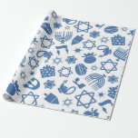 Papel De Regalo Feliz Hanukkah Estrella Azul de David Menorah Wrap<br><div class="desc">Hanukkah feliz,  velas,  estrella de David,  Menorah,  papel de envoltura de patrón azul.</div>