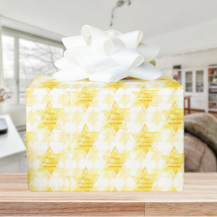 Papel De Regalo Feliz Hanukkah Estrellas judías de oro personali