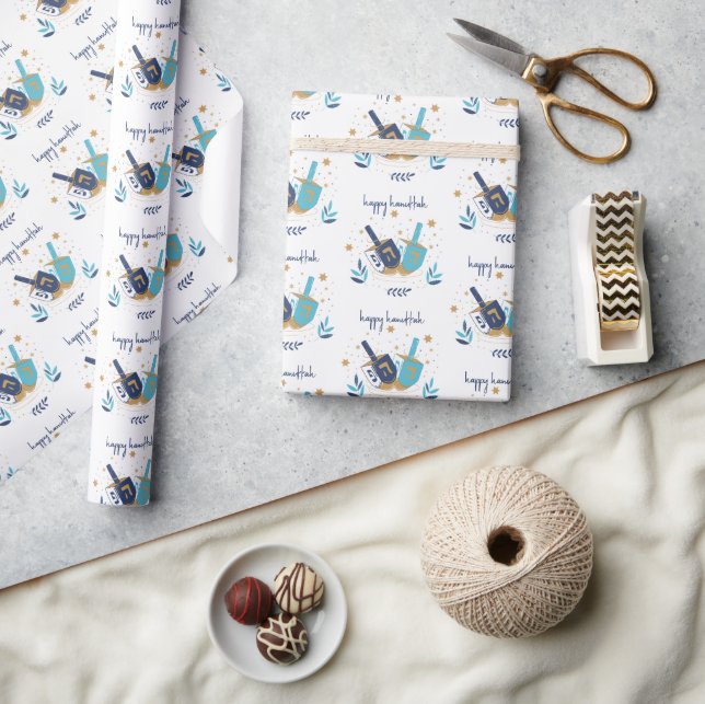 Papel De Regalo Feliz Hanukkah Floral Dreidel (Artesanía)