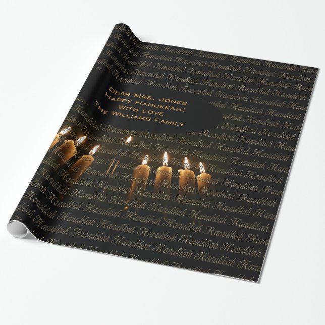 Papel De Regalo Feliz Hanukkah Lamp Menorah Luces Candle Chanukah (Desenrollado)