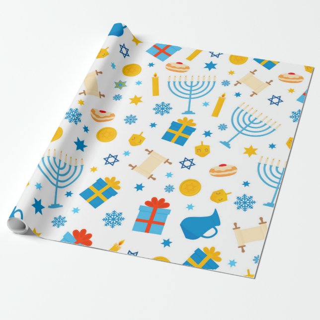 Papel De Regalo Feliz Hanukkah Patterned (Desenrollado)