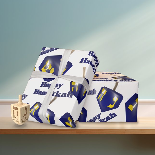 Papel De Regalo Feliz Hanukkah Spinning Dreidel (Subido por el creador)