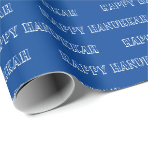 Papel De Regalo Feliz Hanukkah tipografía azul y blanca moderna